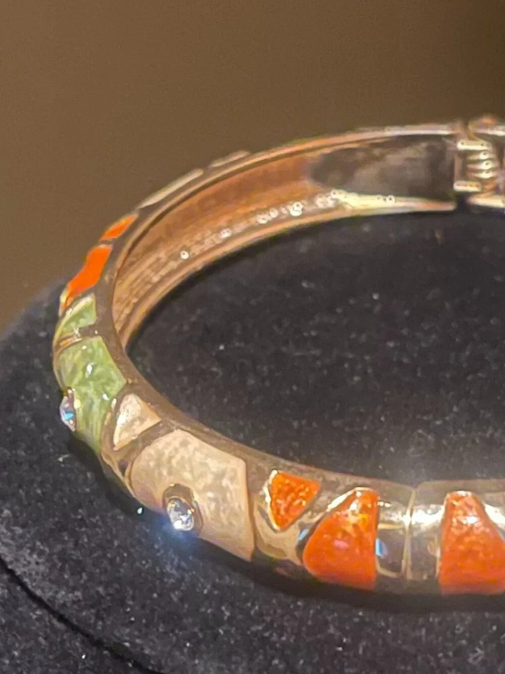 Vintage Enamel Hinged Clamper Bangle Bracelet